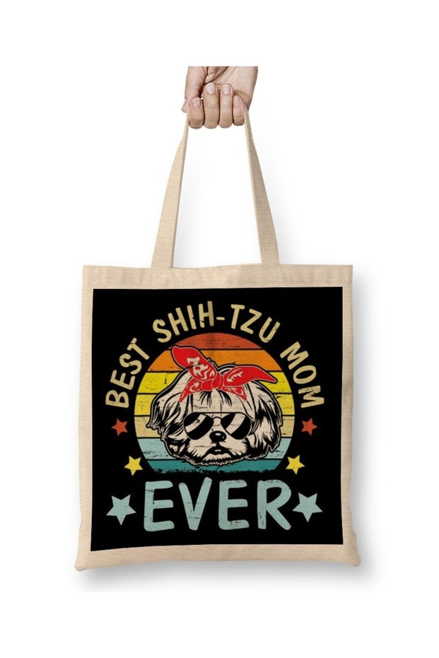 Best Shih Tzu Mom Ever Dog Mommy Mama Mother Vintage Gift Cloth Bag Long Handle