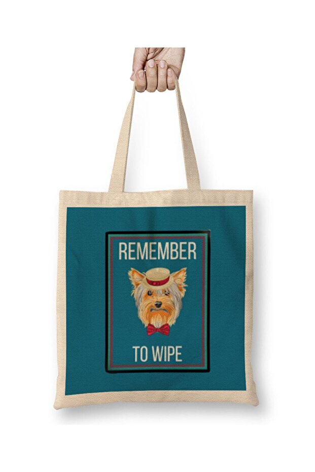 REMEMBER TO WIPE حقيبة قماش هدية لمحبي الكلاب بمقبض طويل