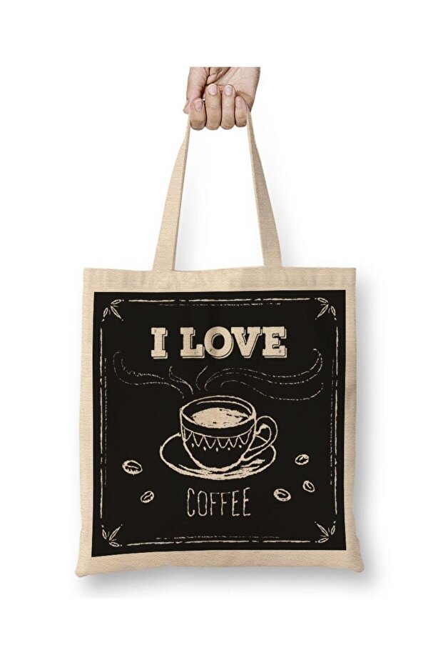 I Love Coffe Black Floor Cloth Bag Long Handle