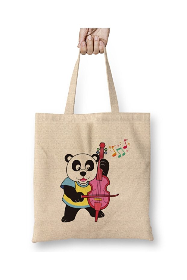 Panda Loves Music Music Is Life Tote Bag Long Handle