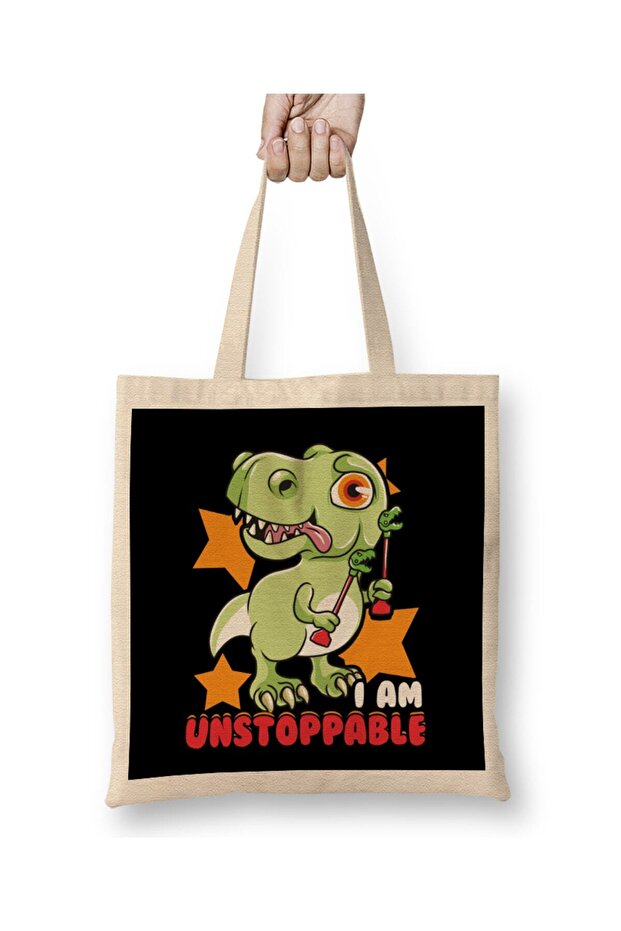 حقيبة يد لطيفة ومضحكة I Am Unstoppable T Rex Dinosaur Pun ذات مقبض طويل