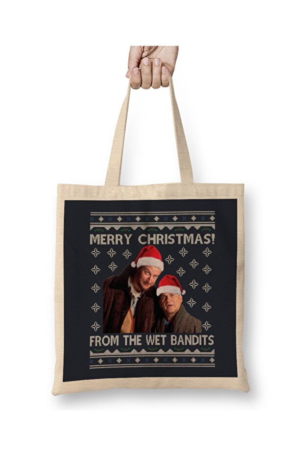 عيد ميلاد سعيد من The Wet Bandits Home Alone حقيبة قماش بمقبض طويل