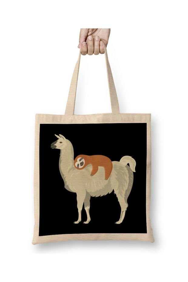 Cute & Funny Sloth Sleeping on Llama Tote Bag Long Handle