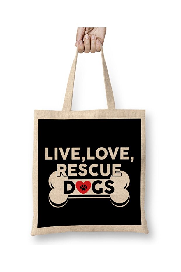Live Love Rescue Dogs Cute Dog Owners Cloth Bag Long Handle