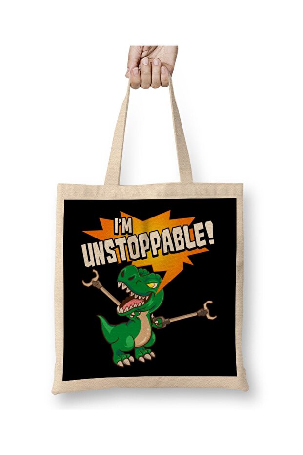 حقيبة قماش لطيفة ومضحكة I Am Unstoppable T-Rex Dinosaur Pun بمقبض طويل