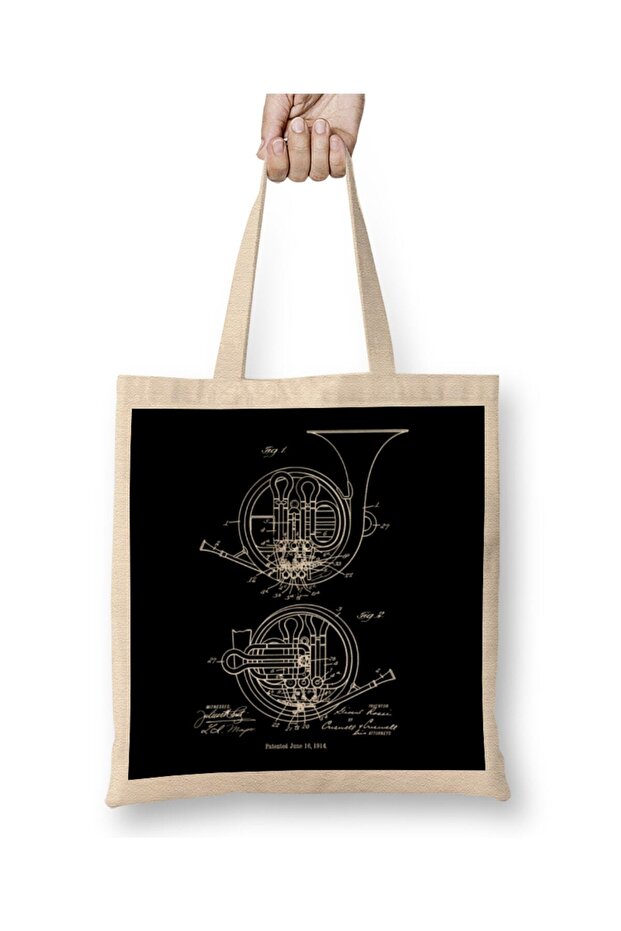 French Horn Player Gift Patent 1914 Music Cloth Bag Long Handle