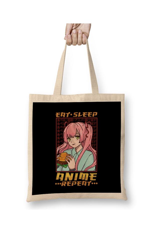 Funny Anime Obsessed Girl Eat Sleep Anime Repeat Tote Bag Long Handle