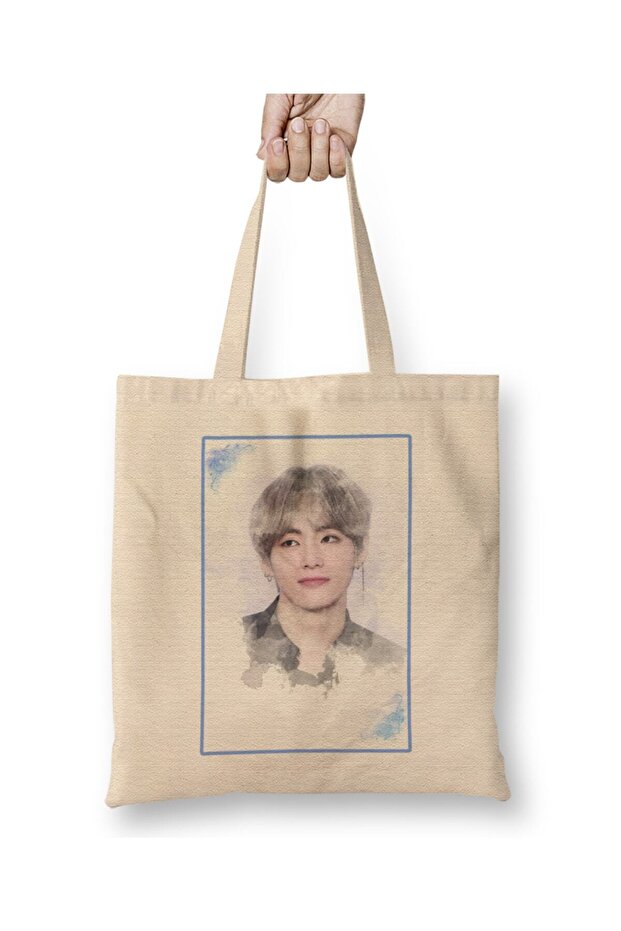 Bts Tae Watercolor Bts Army Kpop Gift BT21 حقيبة قماش بمقبض طويل