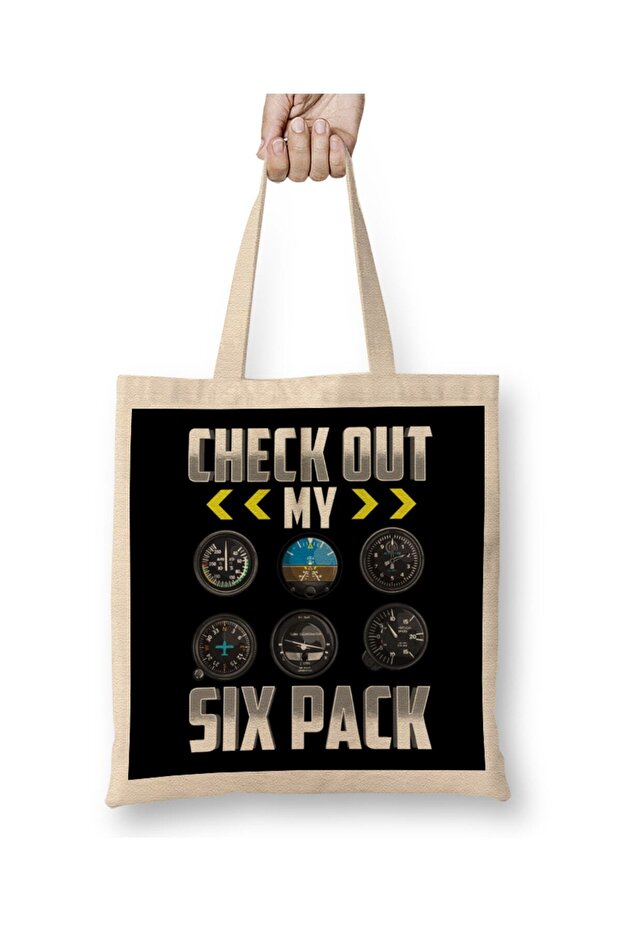 Check Out My Six Pack Airplane Pilot Aviation Pun Tote Bag Long Handle