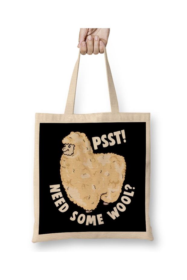 Cute Psst Need Some Wool Funny Alpaca Pun Animal Tote Bag Long Handle