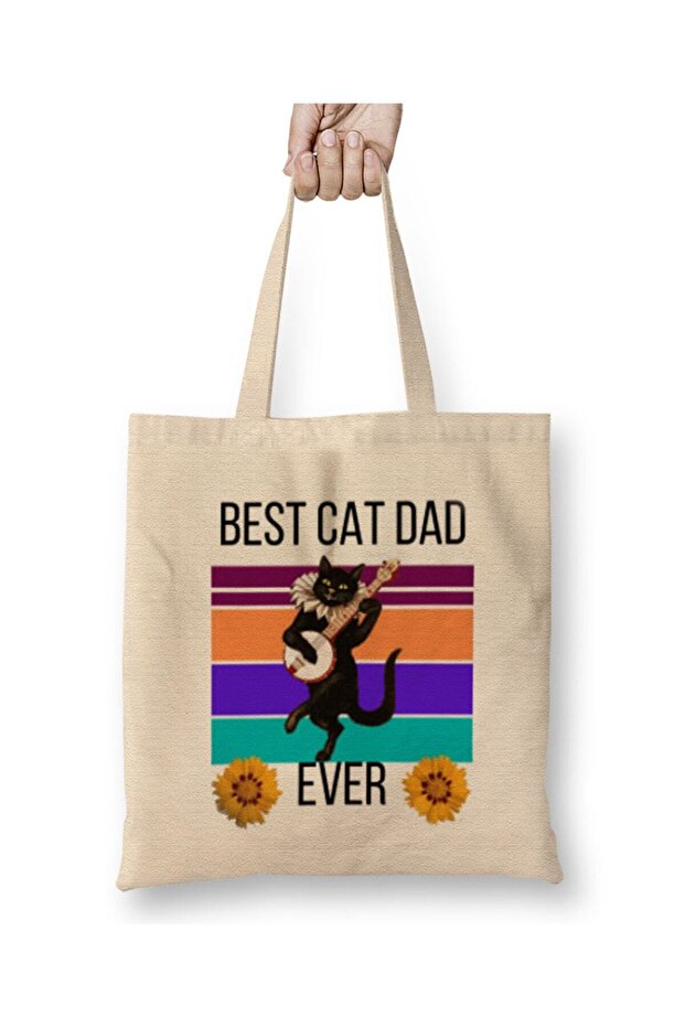 BEST CAT DAD Fathers Day Gift 2021 حقيبة قماش بمقبض طويل