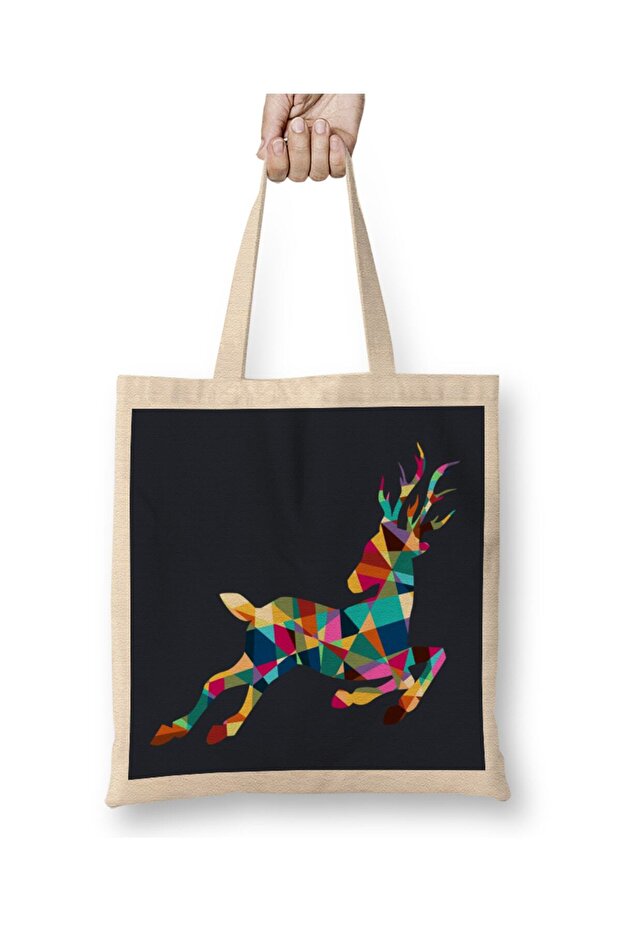 Geometric Animal Roe Deer Tote Bag Long Handle