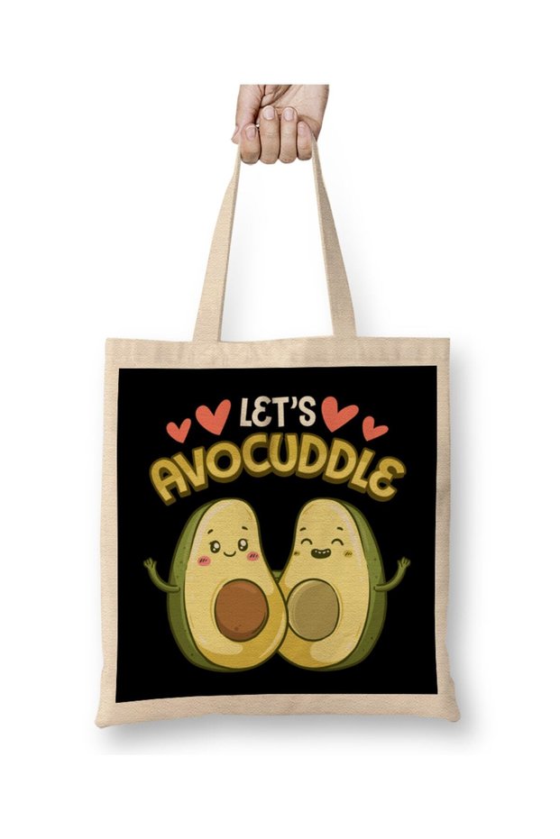 Funny Let's Avocuddle Cute Avocado Cuddling Pun Cloth Bag Long Handle