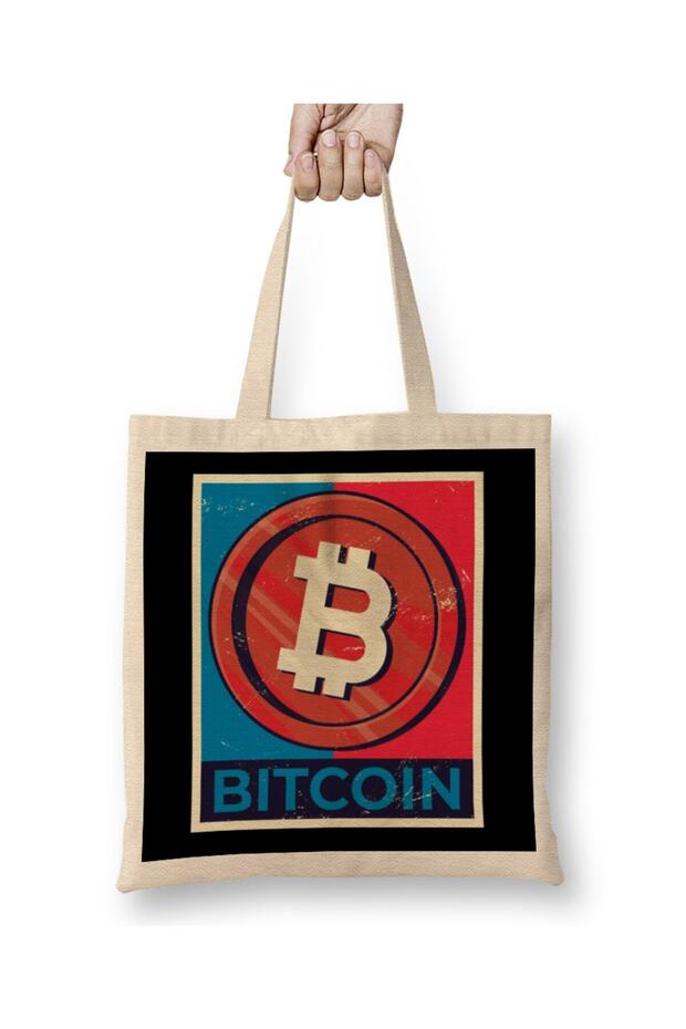 Bitcoin Present I Krypto Money حقيبة قماش المال الفاسدة بمقبض طويل