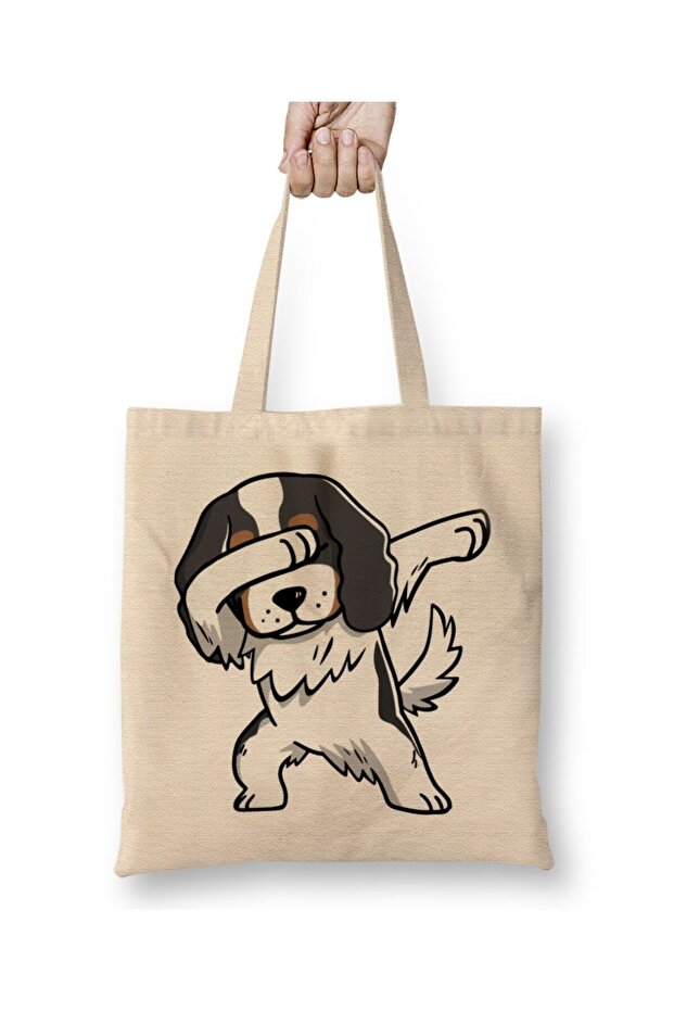 حقيبة يد Dabbing Tricolor Cavalier King Charles Spaniel بمقبض طويل