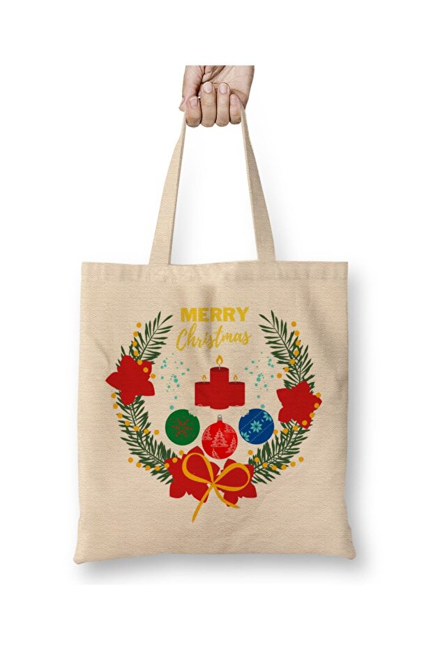 Christmas New Year Concept Christmas Wreath 01 Cloth Bag with Long Handle
