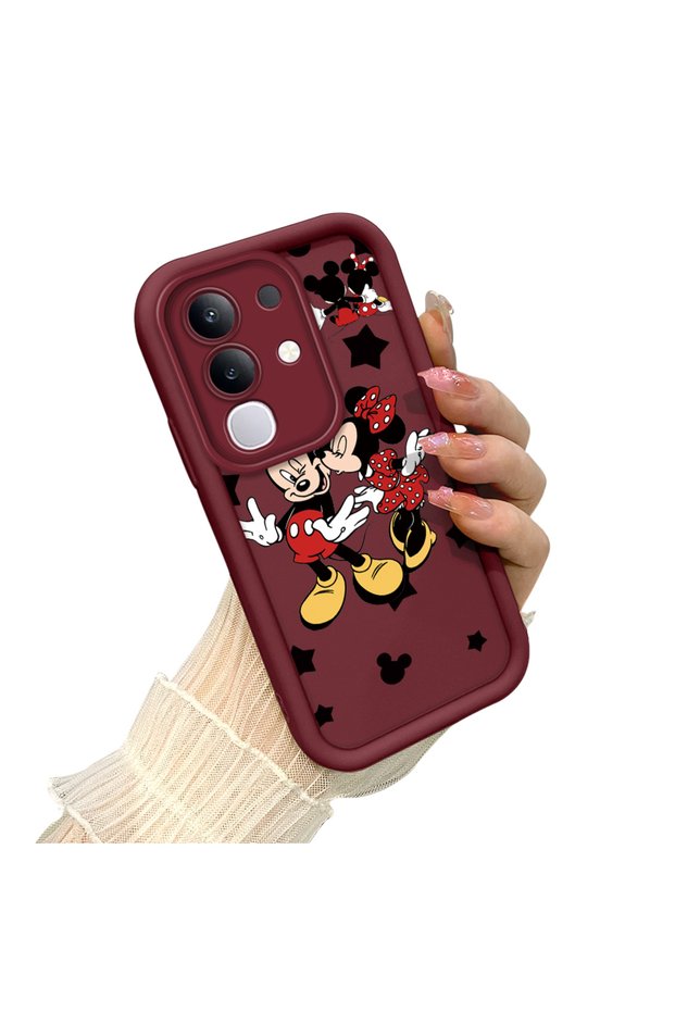 Shockproof Simple Claret Red Silicone Phone Case Mickey Pattern Compatible with Vivo Y29