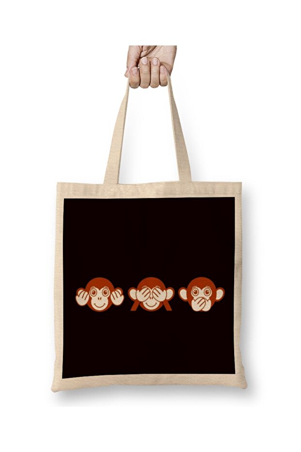 Speak See Hear No Evil Japan Monkeys Japanese Art Emoticon Tote Bag Long Handle