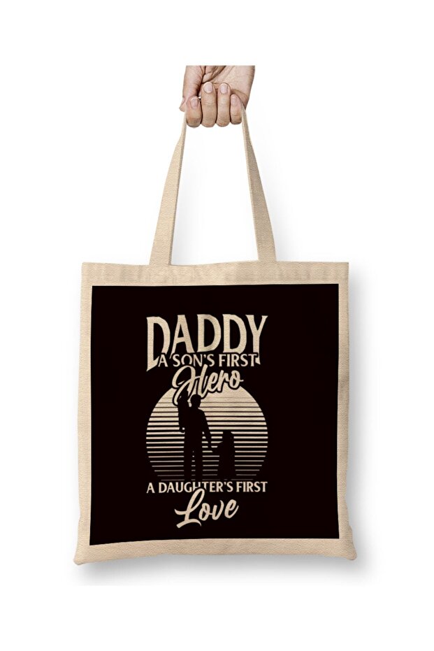 Daddy Son´s Hero Daughter´s Live Papa Dad Father Stepdad Tote Bag Long Handle