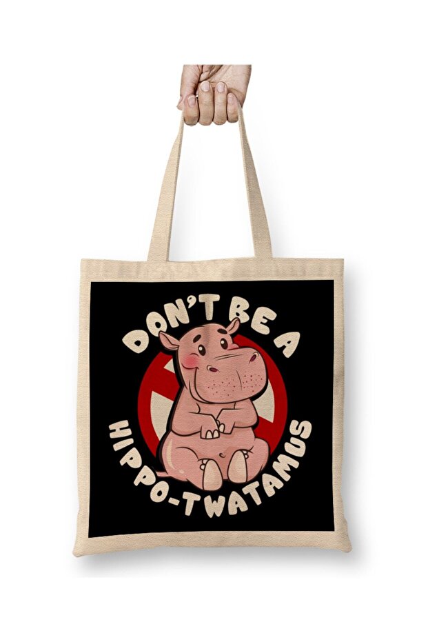 Funny Don't Be a Hippo-Twatamus Hippopotamus Pun Cloth Bag Long Handle