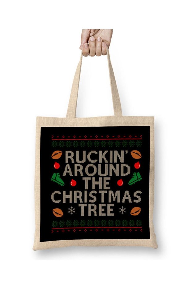Rugby Ruckin Around The Christmas Tree Tote Bag Long Handle