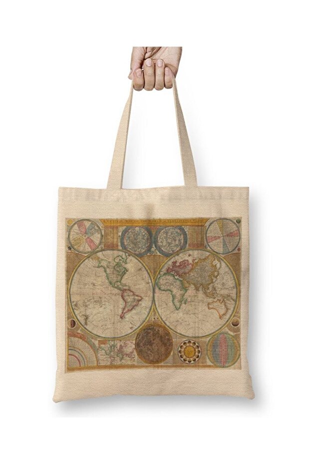 Old World Map 3 Cloth Bag with Long Handle