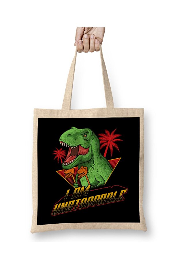 حقيبة قماش I Am Unstoppable TRex Funny Short Dinosaur Joke بمقبض طويل