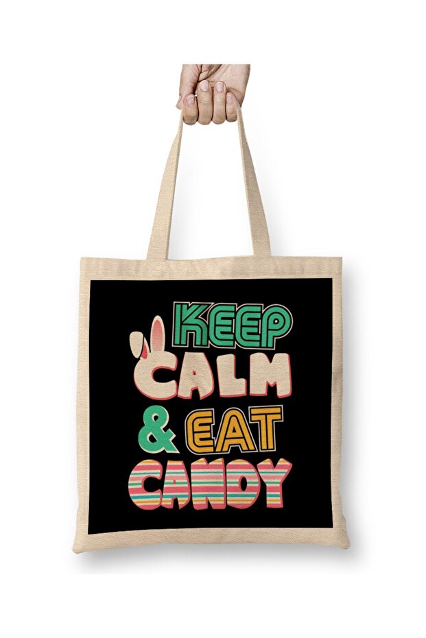 حقيبة قماش لطيفة للعطلات من Keep Calm & Eat Candy Easter Bunny ذات مقبض طويل