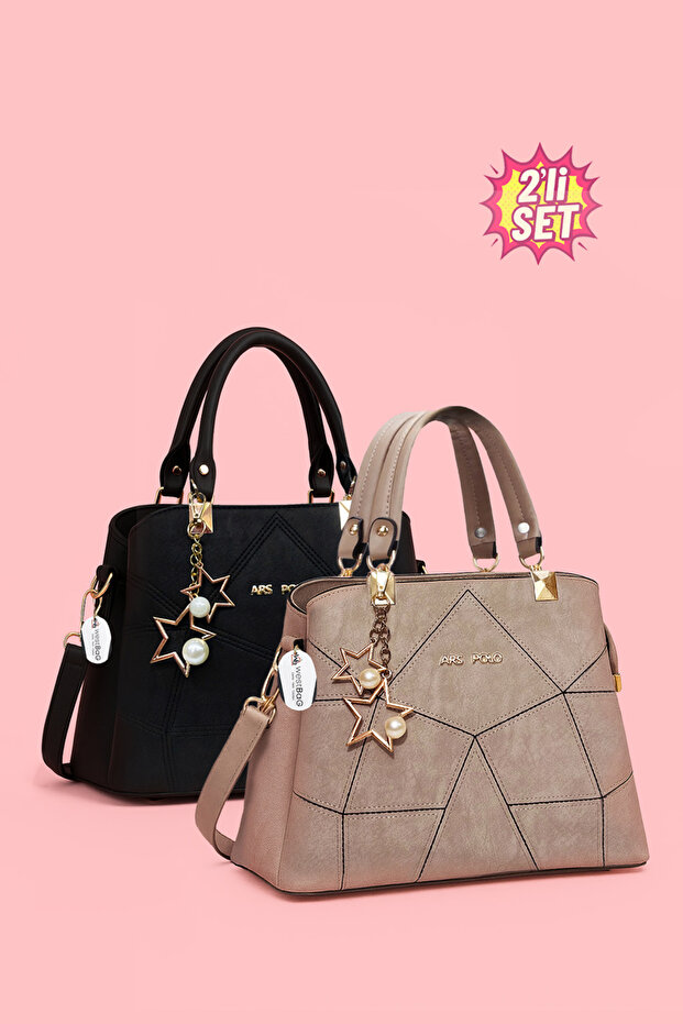 2-Piece Women's Butterfly Hand and Shoulder Bag with Charm Detail