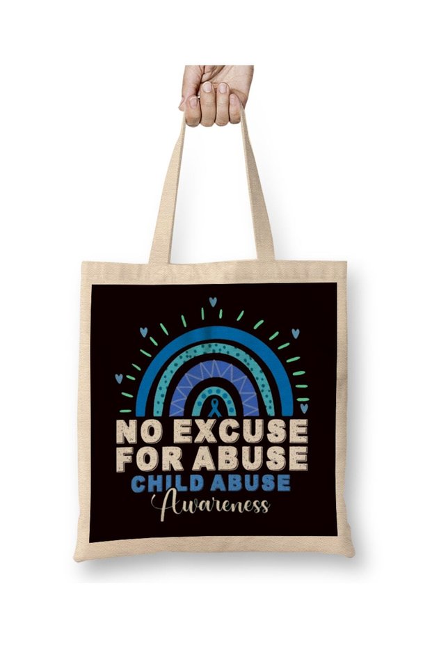 No For Child Abuse Excuse Prevention Month April Blue Ribbon Cloth Bag Long Handle