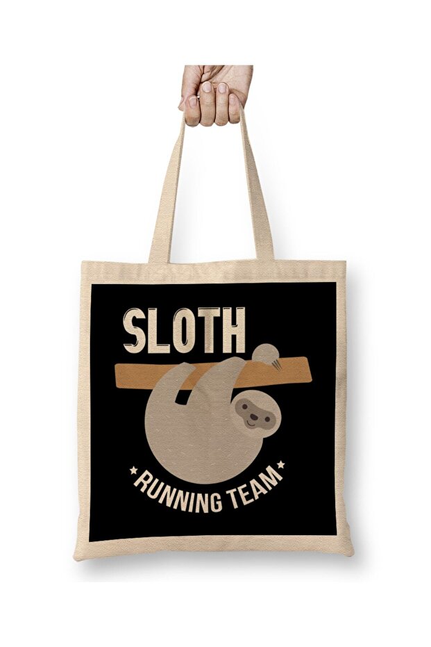 حقيبة قماش Adorable Sloth Running Team لمحبي الكسلان بمقبض طويل