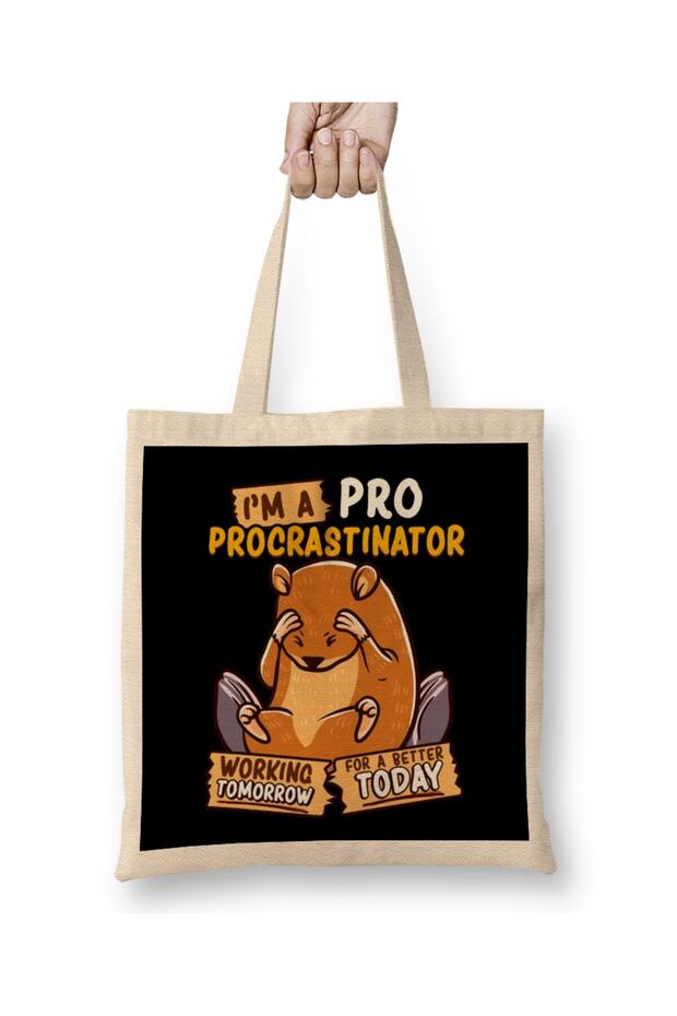 حقيبة حمل لطيفة ومضحكة I'm a Pro Procrastinator Hamster Pun ذات مقبض طويل