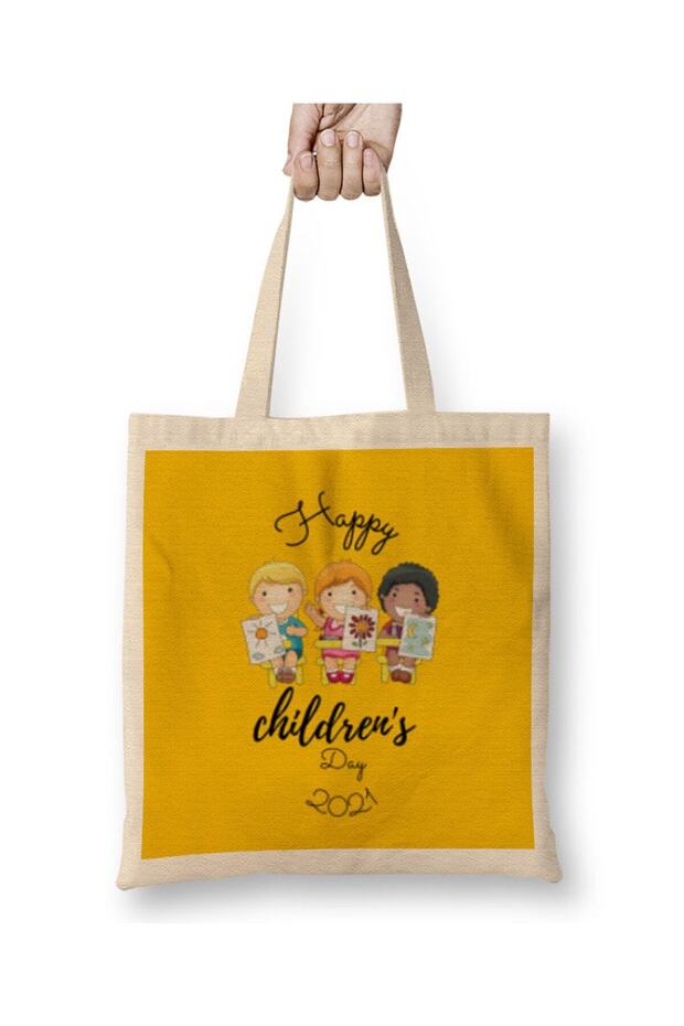 حقيبة قماش Happy Childrens Day 2021 بمقبض طويل