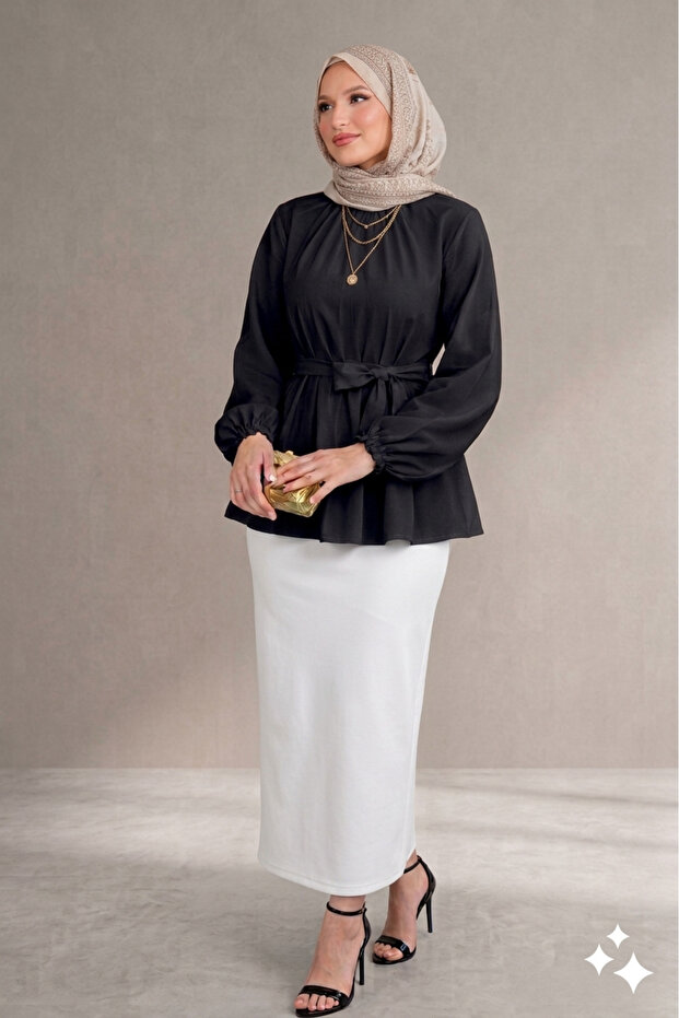 Hijab Belted Sleeve Gathered Shirt