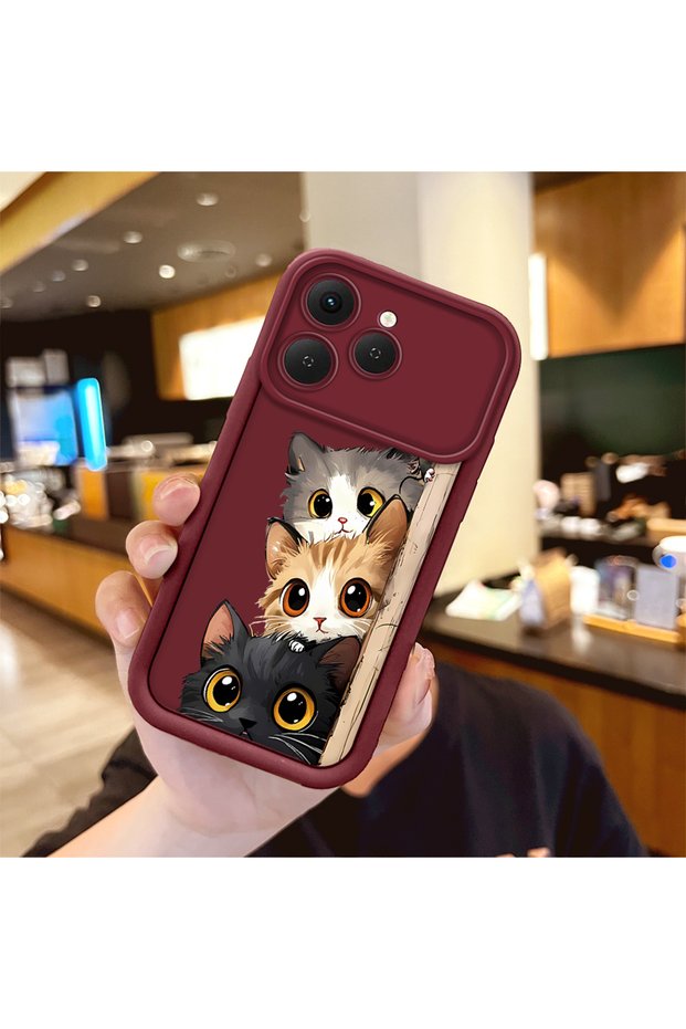 Tecno Spark 40 Compatible Cat Pattern Shockproof Simple Claret Red Silicone Phone Case