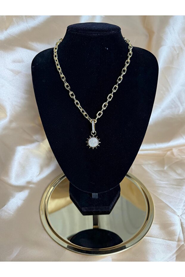 Sun Charm Model Thick Chain Gold Women's Necklace