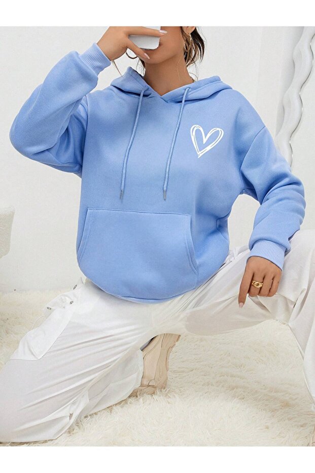 Small Heart Printed Hooded Oversize Unisex Sweatshirt Eyaxx Sportwear Company