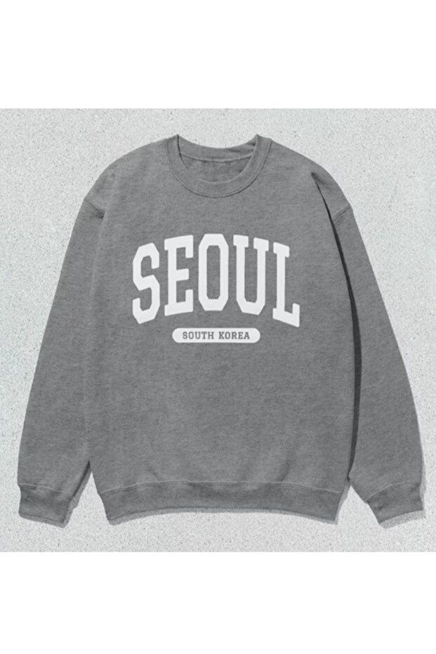Unisex Seoul Printed Crew Neck Sweatshirt