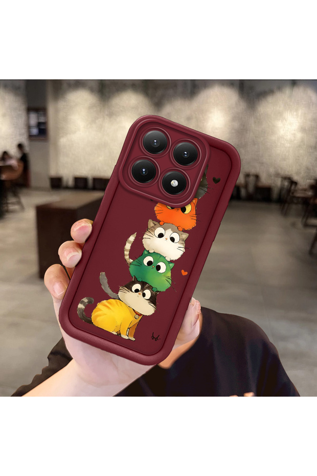 Mi 15t Compatible Cat Pattern Shockproof Simple Claret Red Silicone Phone Case
