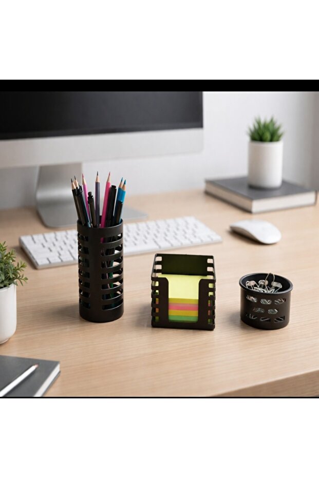3-Piece Desktop Organizer Set Pen Holder, Note Holder, and Paper Clip Box Modern Office Organizer