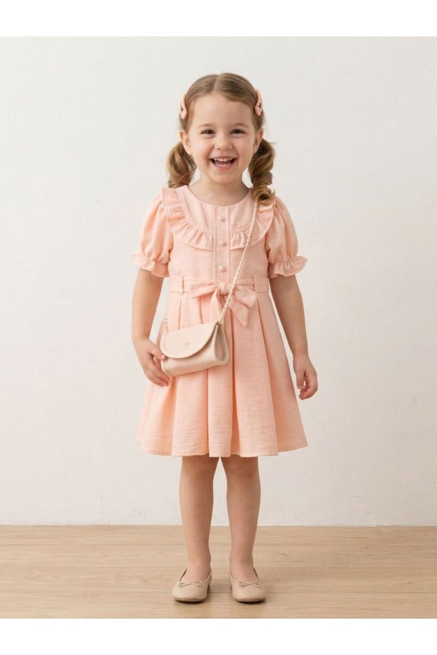 Pleated Linen Bag Dress for Girls