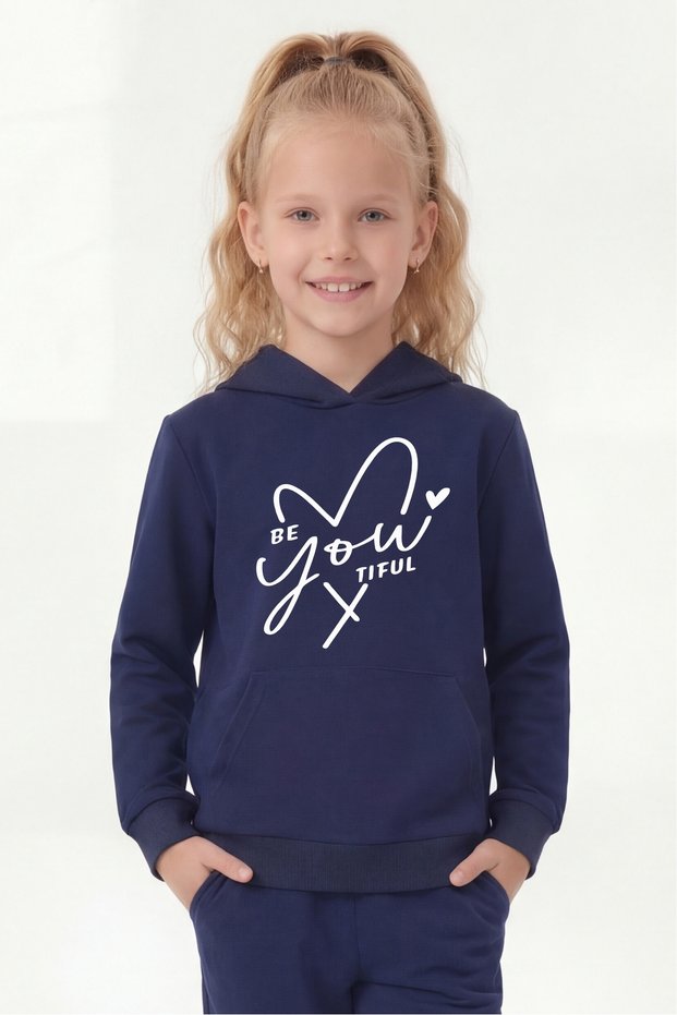 Hooded Kangaroo Pocket Sweatshirt for Girls with Print Detail