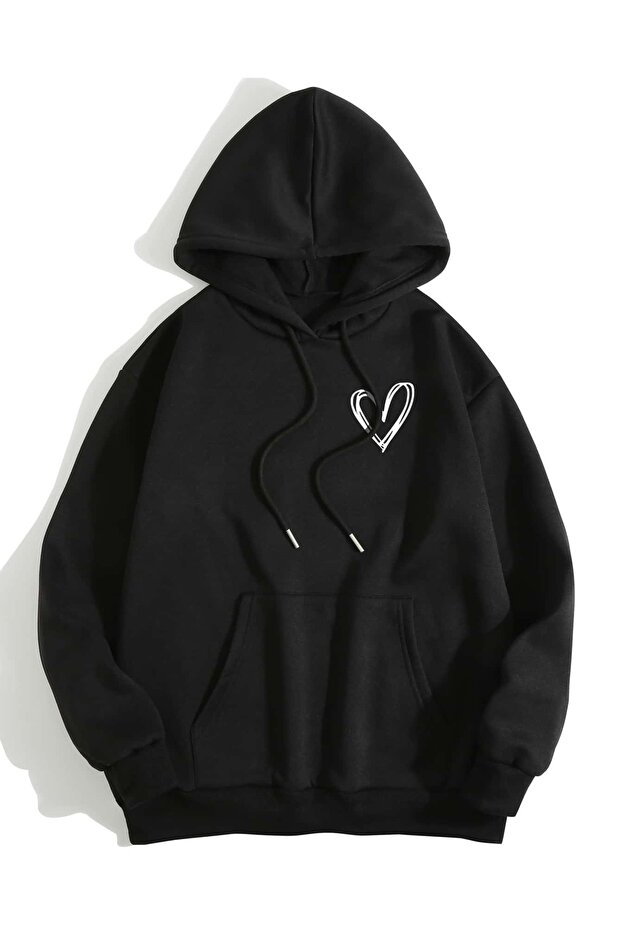 Small Heart Printed Hooded Oversize Unisex Sweatshirt Eyaxx Sportwear Company