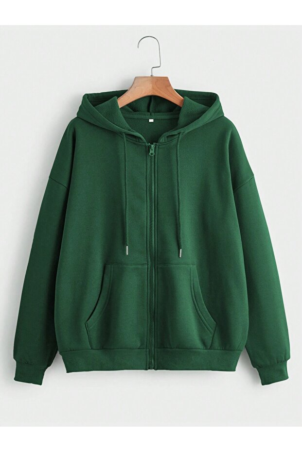 Zippered Hooded Oversize Sweatshirt