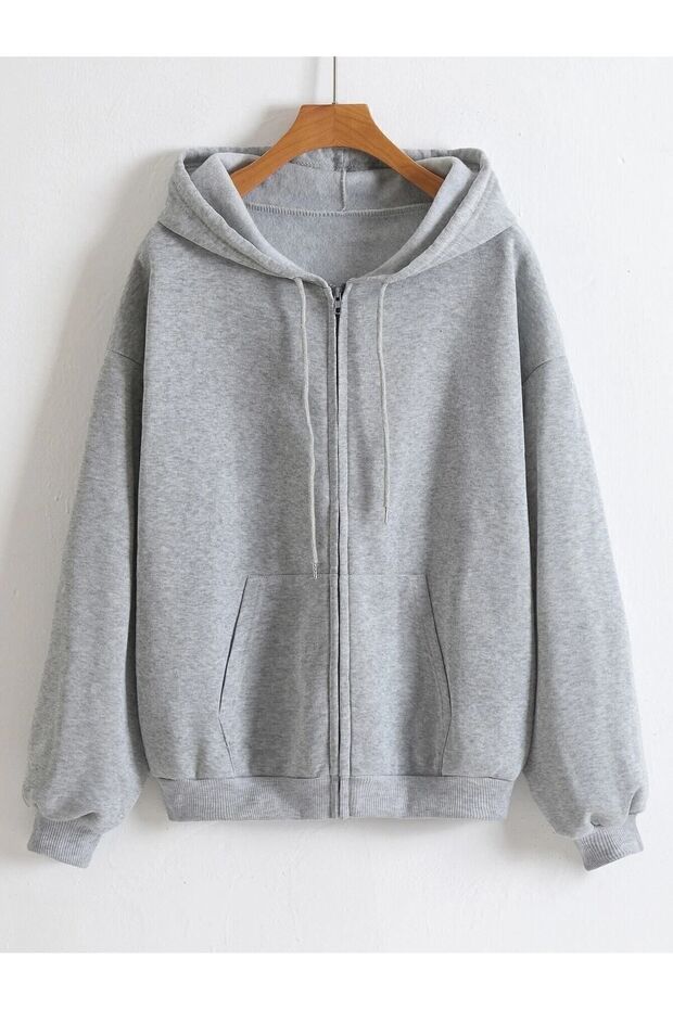 Zippered Hooded Oversize Sweatshirt