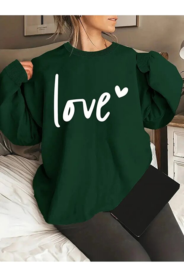 Women's Love Printed Crew Neck Sweatshirt