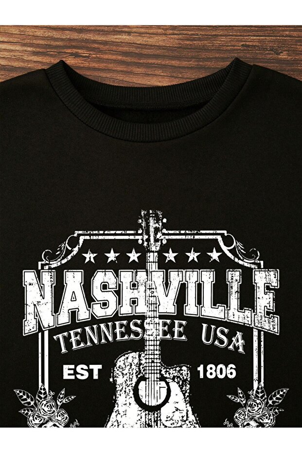 Nashville Guitar Printed Crew Neck Oversize Unisex Sweatshirt Eyaxx Sportwear Company