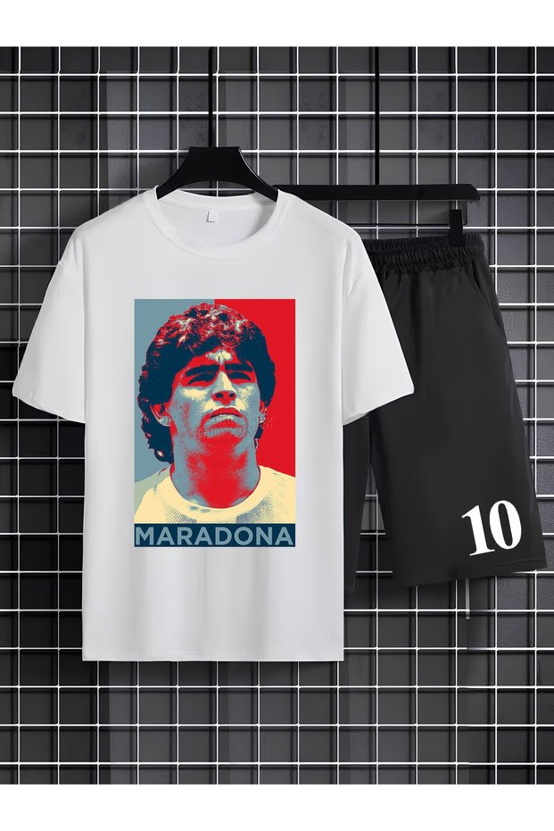 Maradona Diego Armando Printed 100% Cotton Crewneck Children's T-Shirt-Shorts Two-Piece Set