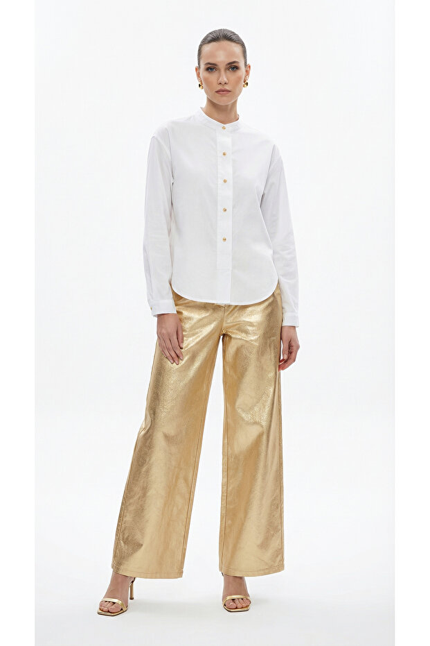 Gold Palazzo Trousers with Elastic Waist
