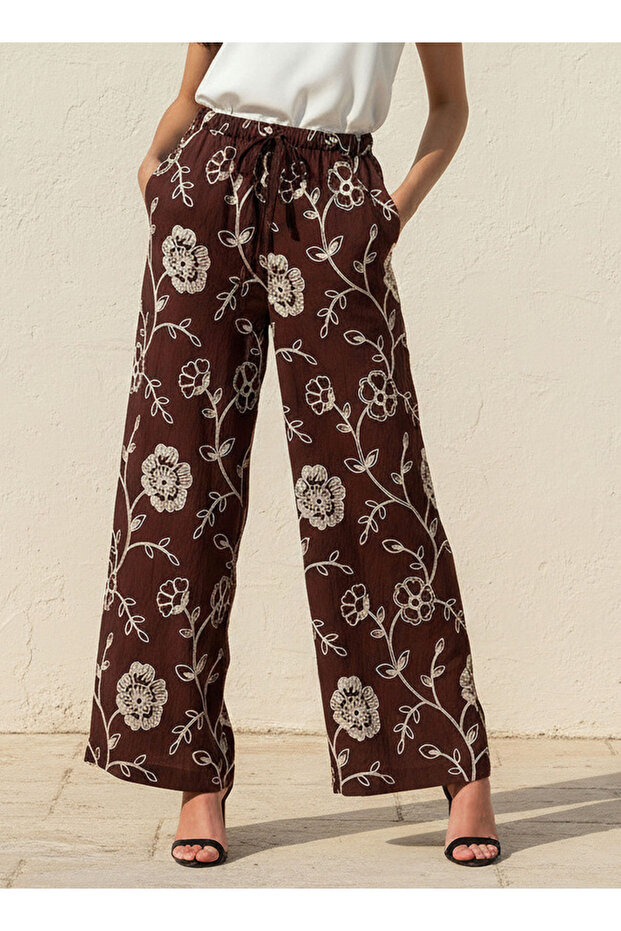 Drawstring Waist Embroidered Pants
